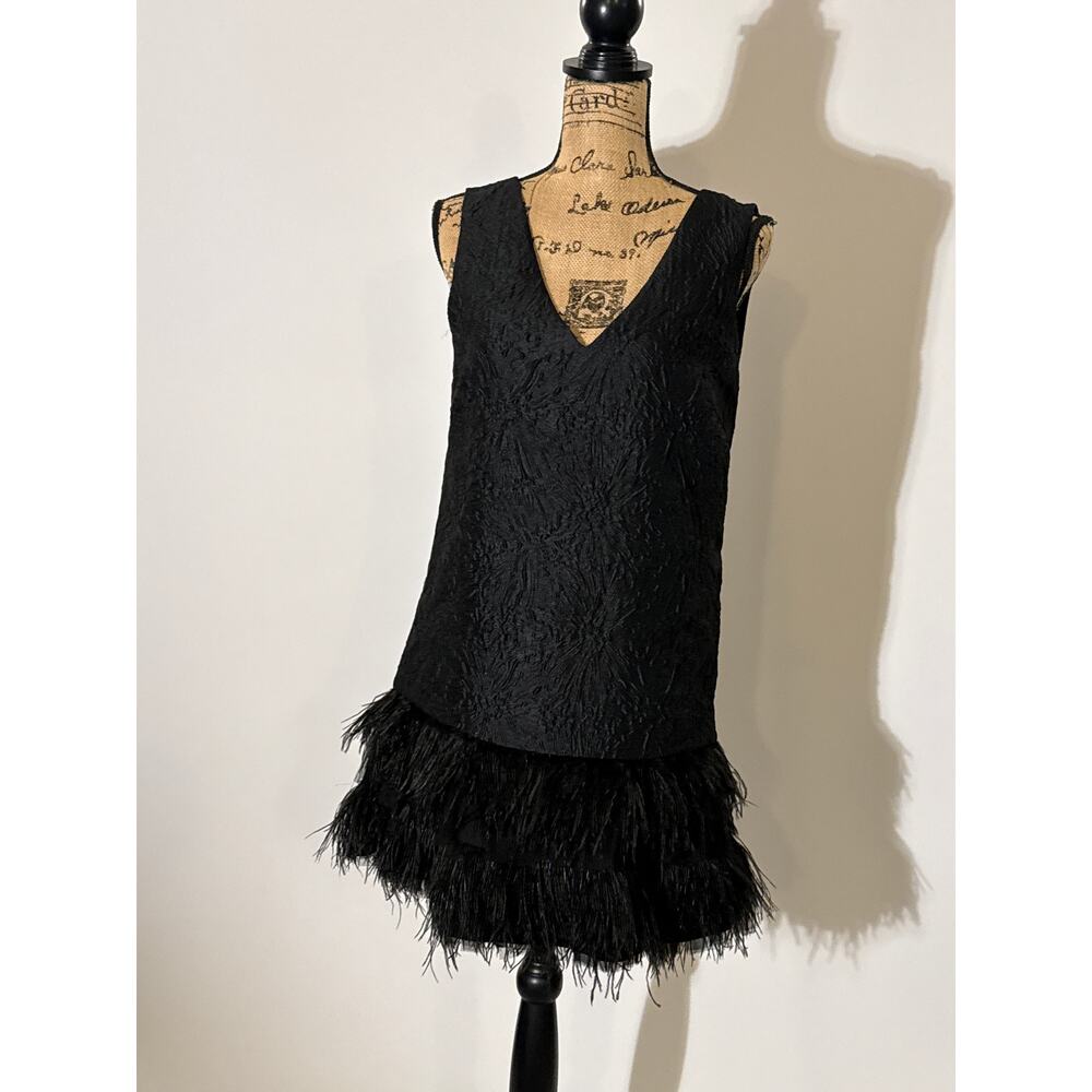 BCBGMAXAZRIA Black Feathered Skirt Cocktail Dress